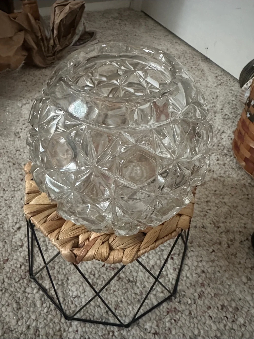 Vintage press glass rose bowl or lighted globe
